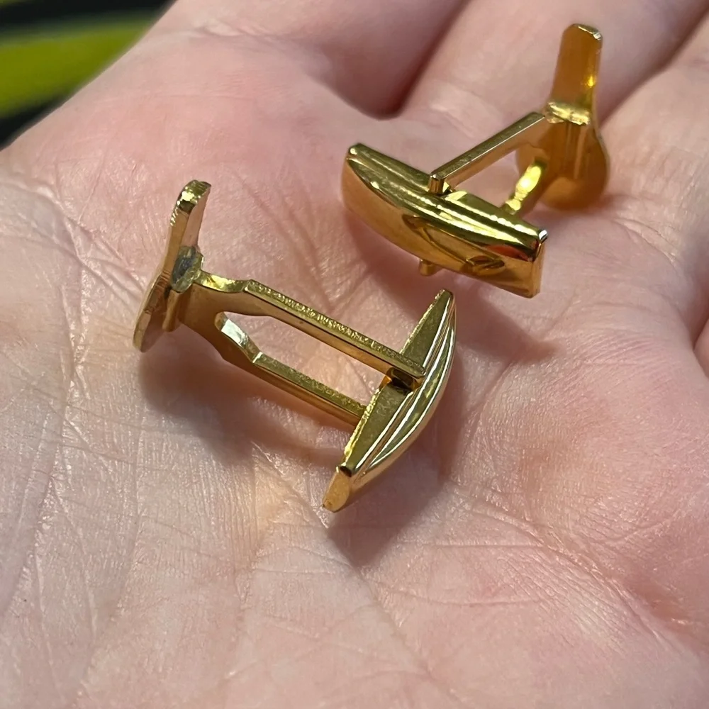 VTG Retro Men’s Lightbulb Gold Tone Metal Costume Jewelry Cuff Links and Tie Bar